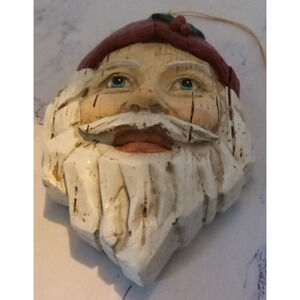 Handmade Vintage Wooden Santa Claus Head Ornament